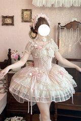 [Flowing Light Gift Box] Square Collar Sleeveless Multi-Layered Ruffled Bow Elegant Ballet Sweet Lolita Jsk Dress 6 Colors - Product - 7