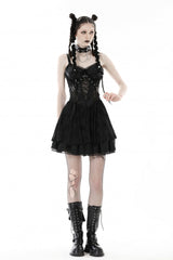 Black Cross Spider Mesh Buckled Zippered Women's Punk Slip Dress - Black - 1