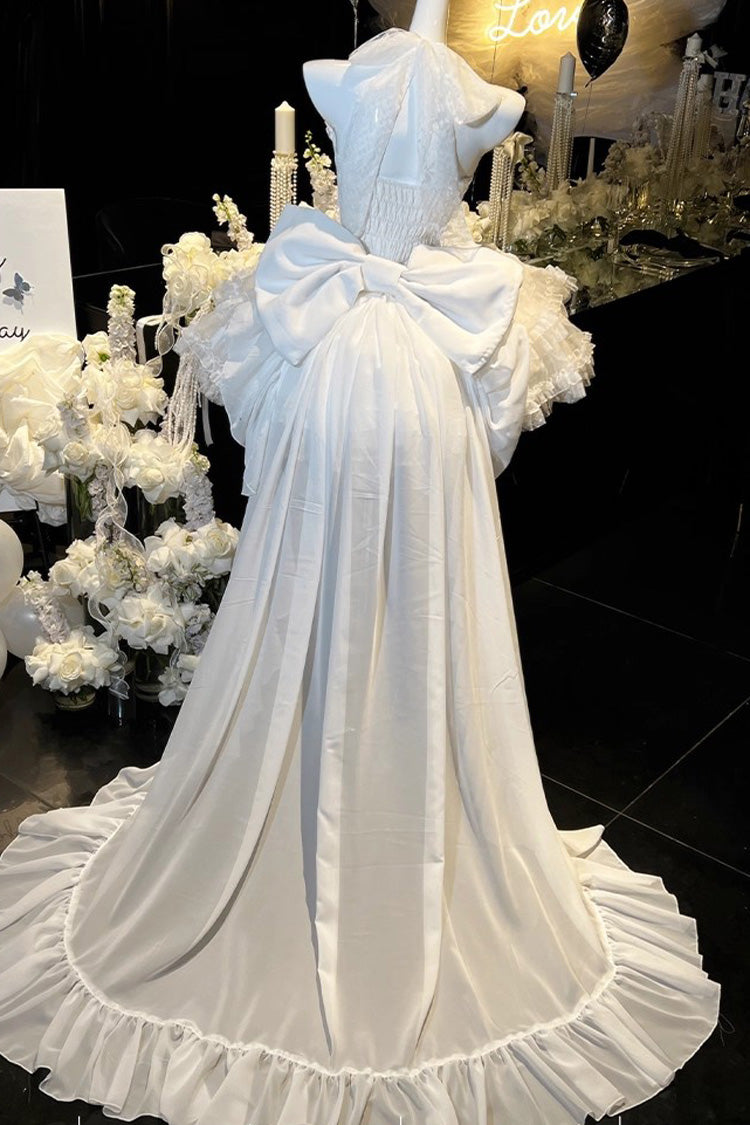 White [Dream] Halterneck Sleeveless Triple-Layered Ruffle Hanayome Lace Lace-Up Sweet Princess Lolita Dress - Product - 5