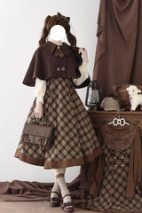Brown [Broken Pocket Watch] Sleeveless Printed Spliced Detective-Style Classic Lolita Jsk Dress - Cape - 5