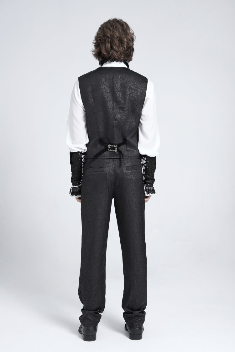 Black Sleeveless Floral Embroidery Stitching Velvet Men's Gothic Vest - Product - 6