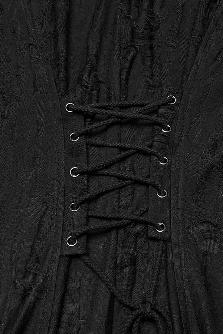 Black Long Sleeves Stitching Irregular Hooded Mesh Ripped Men's Gothic Coat - Product - 8