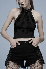 Sleeveless Spider Print Hollow Stitching Ripped Women's Steampunk Vest 3 Colors - Black - 9