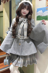 [Chestnut Sea Salt] Long Trumpet Sleeves Print Ruffle Bowknot Sweet Elegant Lolita Skirt Coat 2 Colors - Product - 8