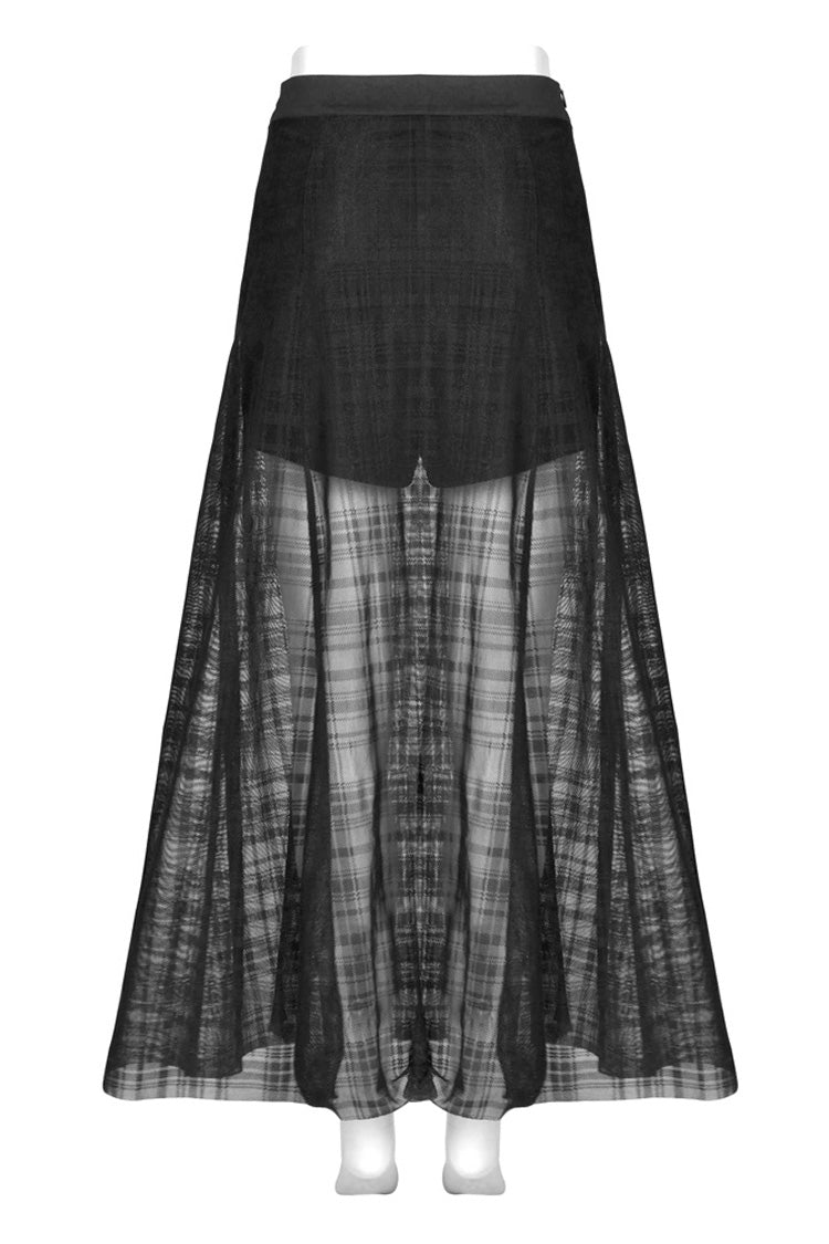 Black Front Metal Eyelets Lace-Up Slit Mesh Hem Women's Punk Skirt - Product - 6