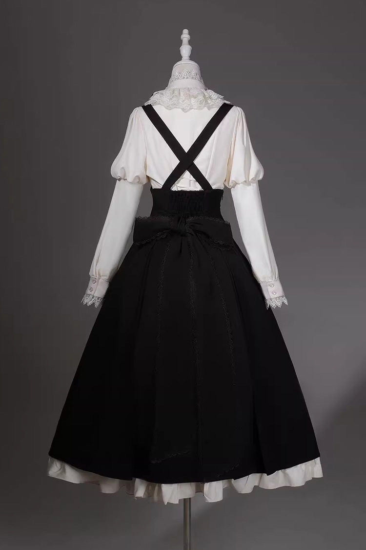 Black/White [Violin Variations] Ruffled Embroidered Gothic Lolita Jumper Dress Set - Product - 13