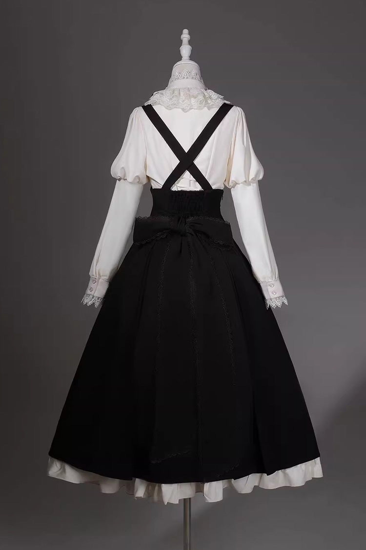 Black/White [Violin Variations] Ruffled Embroidered Gothic Lolita Jumper Dress Set - Product - 13