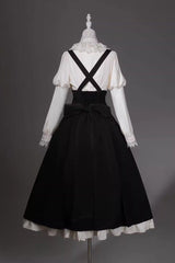 Black/White [Violin Variations] Ruffled Embroidered Gothic Lolita Jumper Dress Set - Product - 13