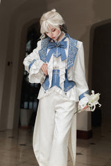 White [Moonlit Paladin Prince] Ruffle Embroidery Bowknot Classic Prince Handsome Ouji Lolita Set - Product - 8