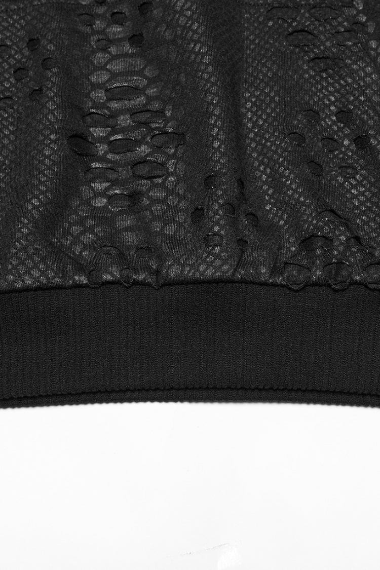 ブラック 長袖 フード付き ダメージ加工 Eyelets メンズ パンク コート 商品画像