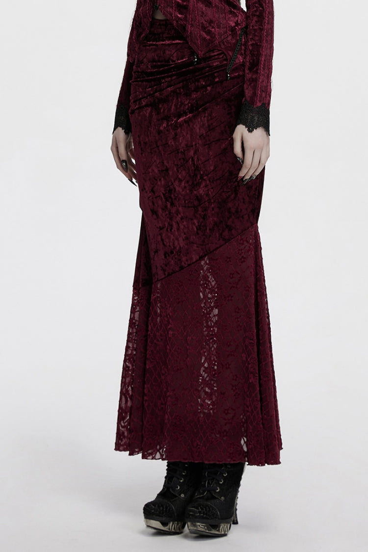 Red Batwing Hollow Embroidery Stitching Lace Women's Gothic Fishtailed Skirt - Product - 2