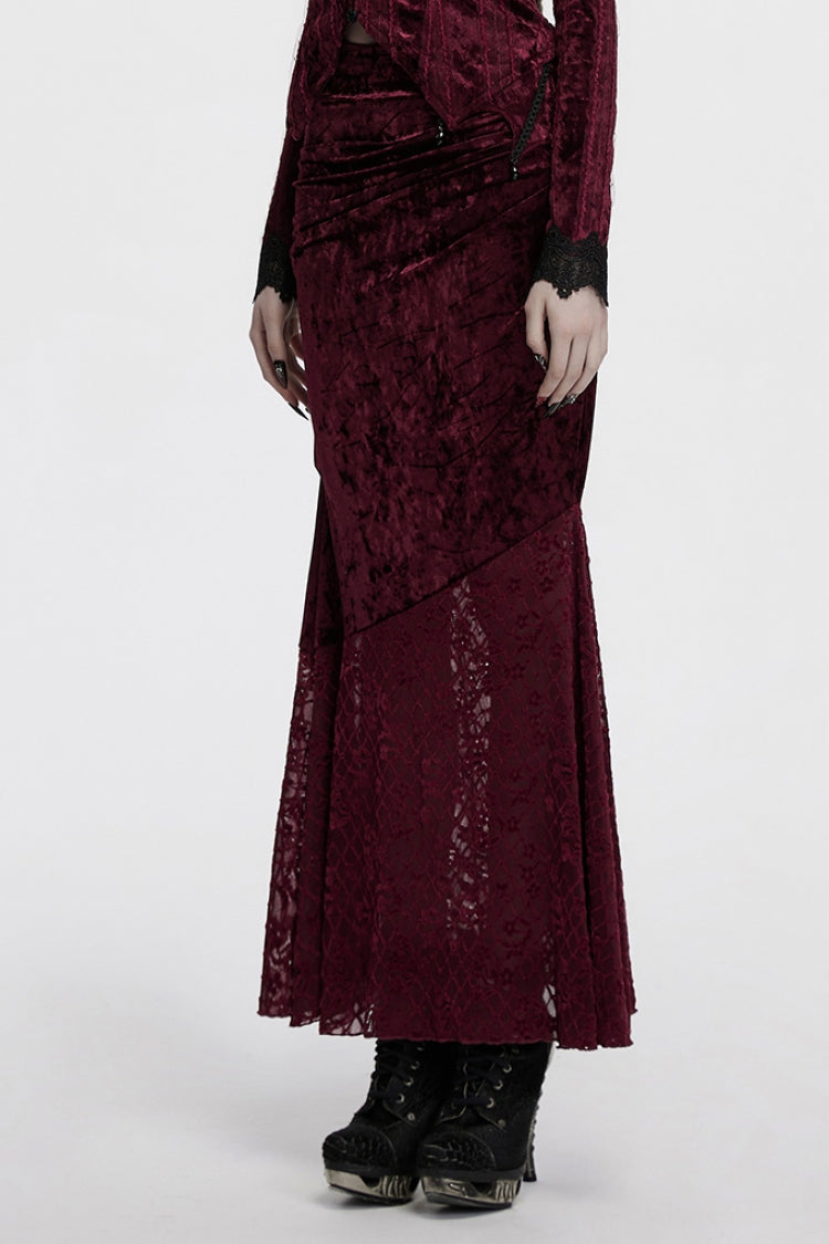 Red Batwing Hollow Embroidery Stitching Lace Women's Gothic Fishtailed Skirt - Product - 2