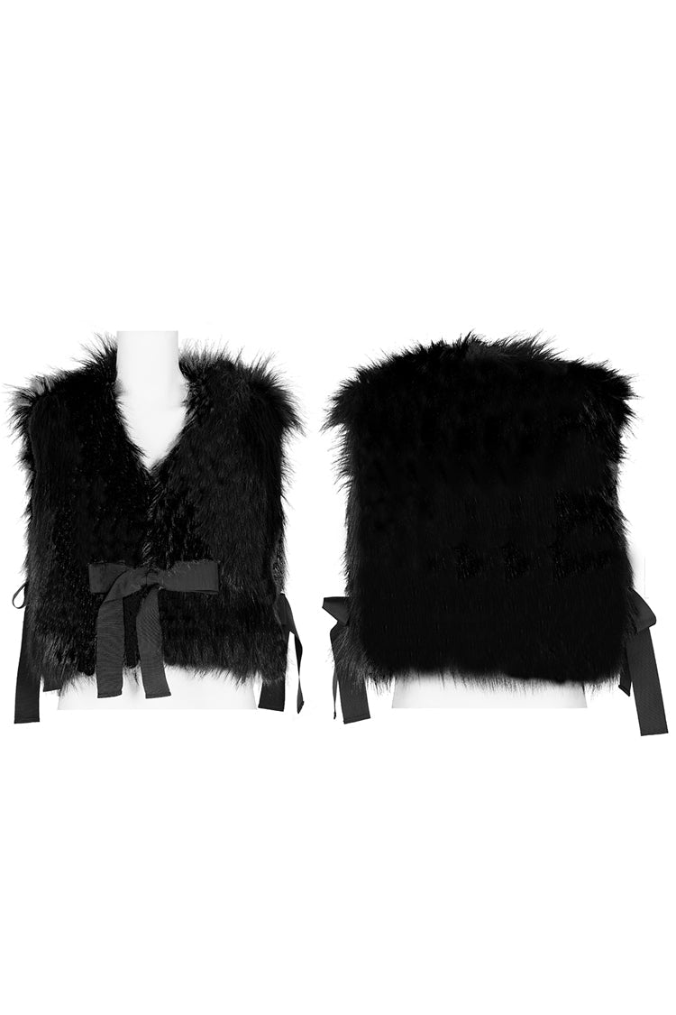 Black Sleeveless Bowknot Side Bandage Womens Steampunk Coat - Product - 5