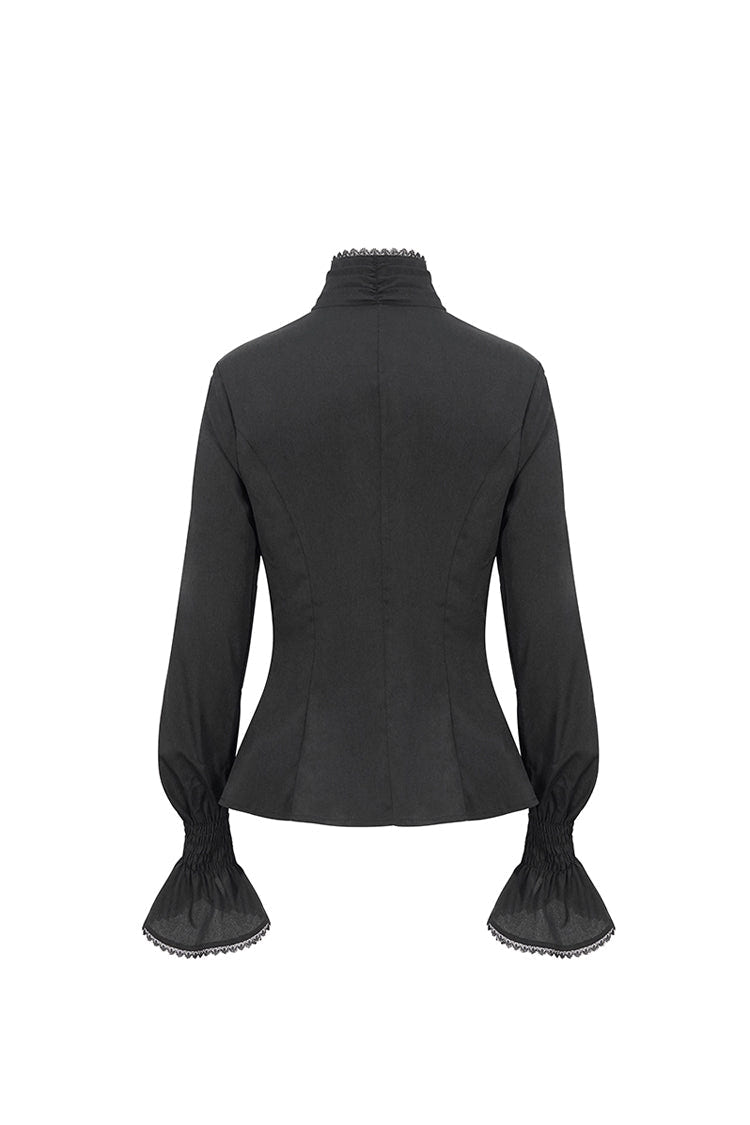 Black Stand Collar Ruffled Long Sleeves Women's Gothic Shirt - Product - 9