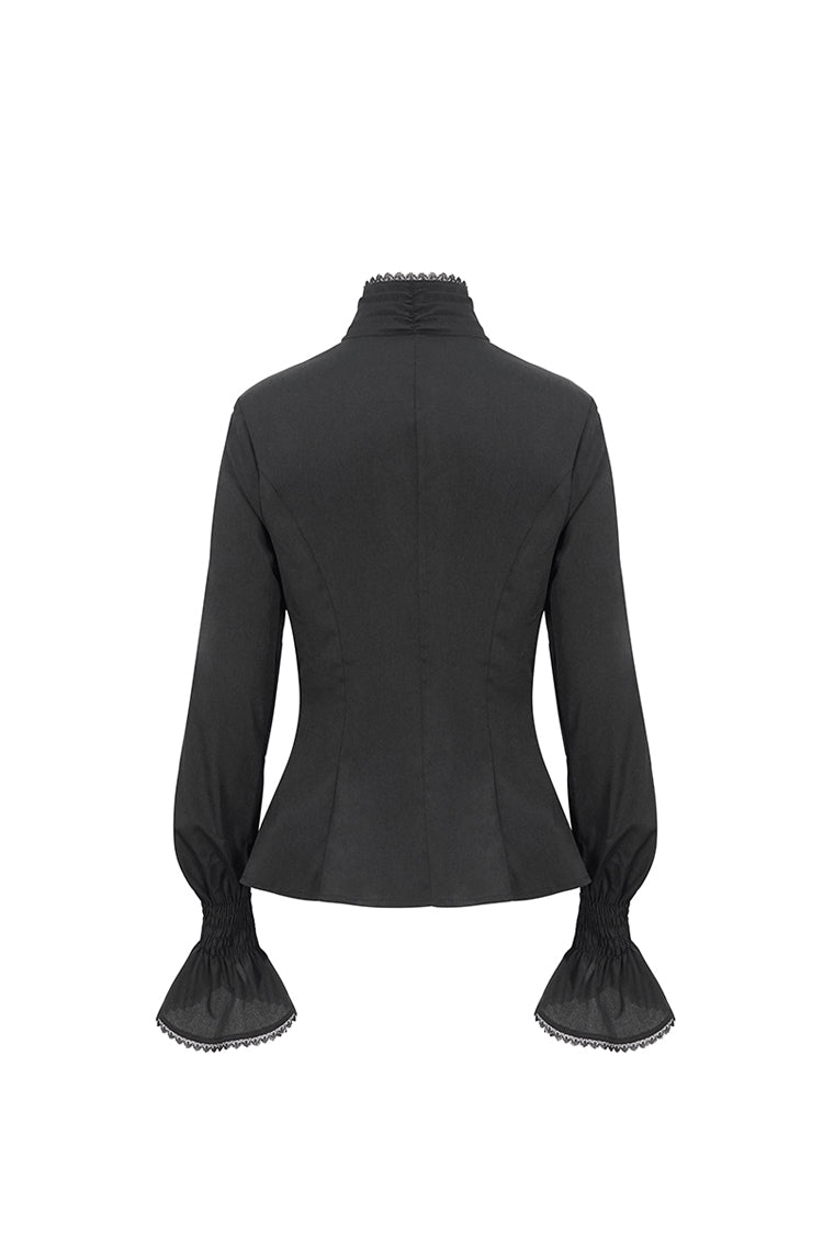 Black Stand Collar Ruffled Long Sleeves Women's Gothic Shirt - Product - 9