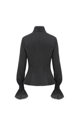 Black Stand Collar Ruffled Long Sleeves Women's Gothic Shirt - Product - 9