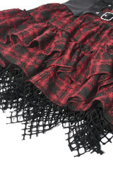 Black/Red Plaid Leather Multi-Layered Ruffled Women's Punk  Sweetcore Slip Dress - Product - 16