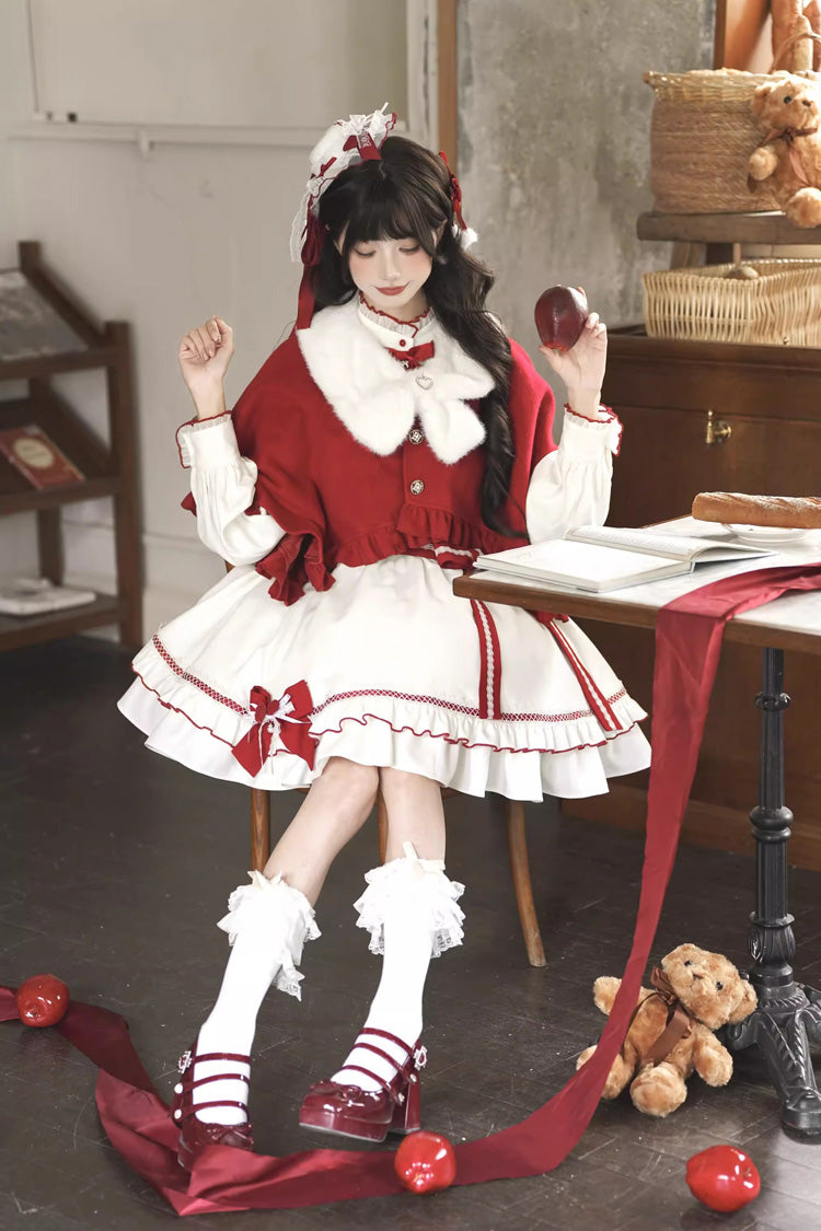 Red/White [Red Vow] Stand Collar Long Sleeves Multi-Layered Ruffled Bow Sweet Lolita Dress - Product - 2