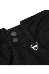 Black Triangular Metal Decorative Sheet Back Crossed Straps Tight Fit Punk Women's Denim Pants - Product - 8