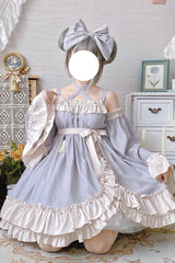 Grey [Monet Estate] Sleeveless High Waisted Ruffle Bowknot Asymmetric Sweet Lolita Jsk Dress - Product - 5