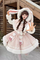 [Sweet Dream Bunny] Furry Bowknot Sweet Lolita Dress 2 Colors and 2 Versions - Pink - 1