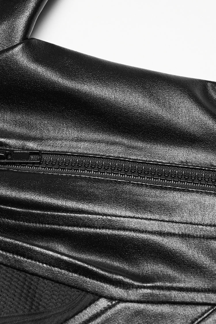 Black Stand Collar Long Sleeves Embossed Slim Women's Punk Jacket - Product - 7