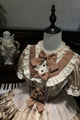 Brown [Teddy Bear Party] Round Collar Short Sleeves Printed Ruffled Bow Daily Sweet Lolita Dress - Product - 6