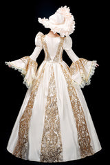 Trumpet Sleeves Long Sleeves Golden Floral Hollow Print Victorian Lolita Prom Dress - Product - 2