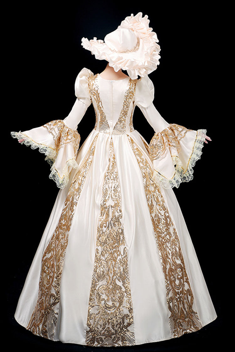 Trumpet Sleeves Long Sleeves Golden Floral Hollow Print Victorian Lolita Prom Dress - Product - 2
