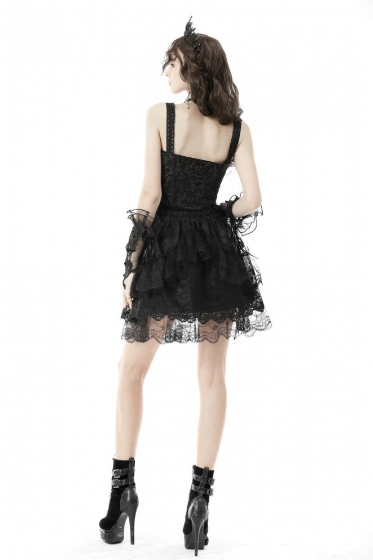Black Floral Jacquard Lace-Up Women's Gothic Overbust Corset - Product - 4