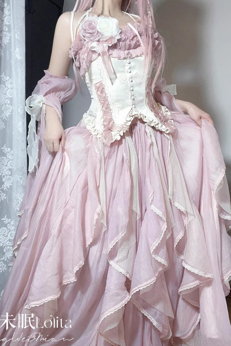 [Praise of the Flower Goddess] Off Shoulder Ruffle Hanayome Bowknot Lace Fishbone Sweet Lolita Jsk Dress 2 Colors - Product - 11