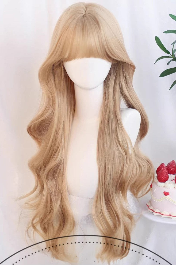 Long Wavy Daily Sweet Lolita Wig with Light Airy Bangs 5 Colors - Milk-Tea-Gold - 6