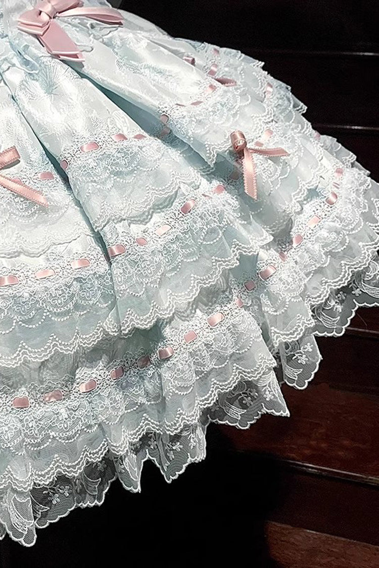 Green [Flora Isle Butterfly] Sleeveless Ruffle Bowknot Lace Lace-Up Sweet Elegant Lolita Jsk Dress - Product - 14