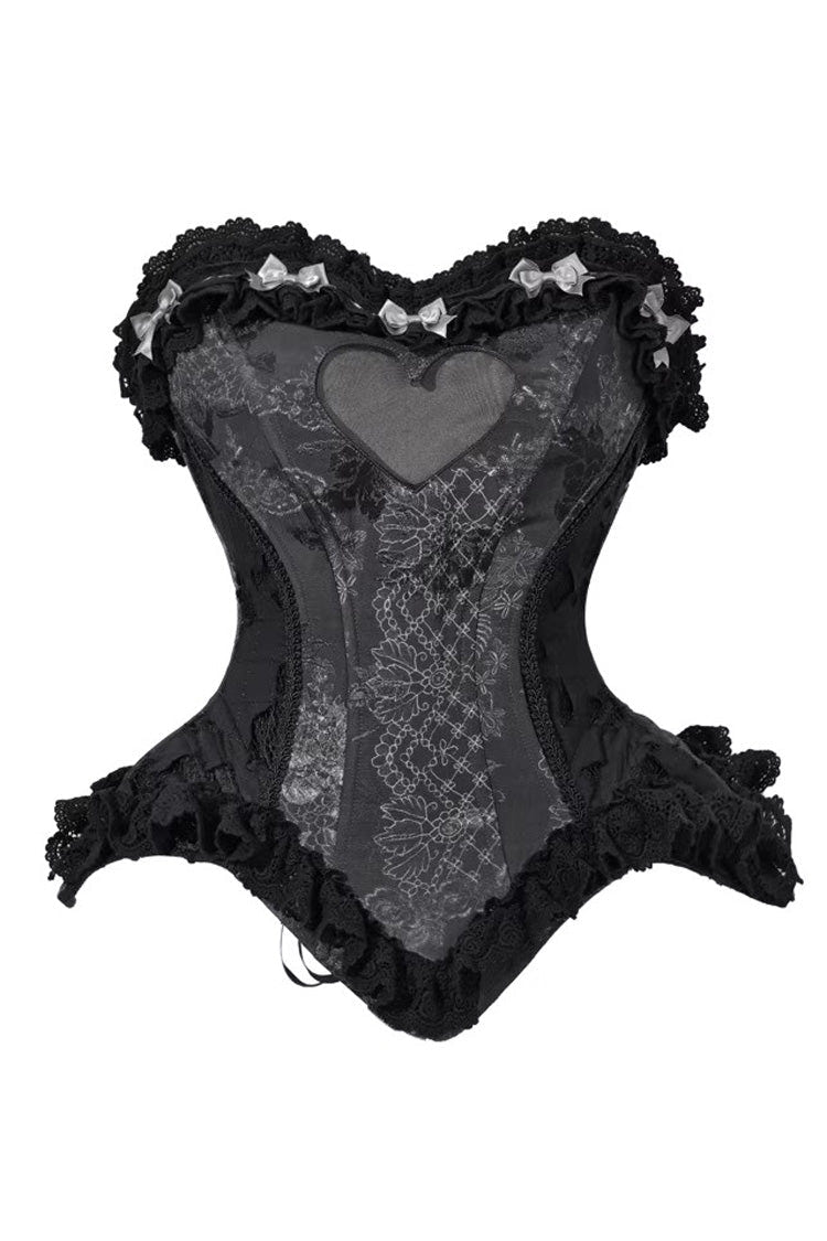 Black [Cupid’s Magic Box] Heart Ruffle Embroidery Bowknot Lace Fishbone Gothic Elegant Lolita Vest - Product - 3