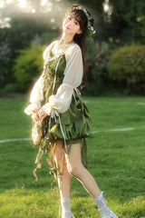 Green [Children of the Forest] Leaf Decoration Ruffle Irregular Sweet Lolita Jsk Dress Set - Product - 8
