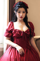 Red Short Puff Sleeves Multi-Layered Ruffle Bowknot Classic Vintage Lolita Dress - Product - 4