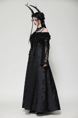 Black Ruffled Off Shoulder Long Bishop Sleeves Lace Women's Gothic Cape - Product - 10