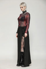 Black Buckled Zippered Women's Punk Side Slit Long Skirt - Product - 9