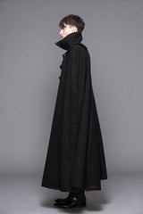 Black Detachable One Sided Shawl Double Sided Woollen Thick Mens Punk Long Coat - Product - 3