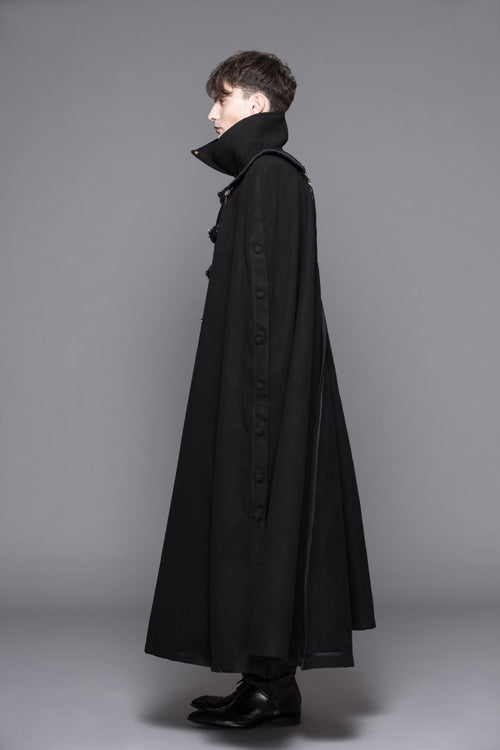 Black Detachable One Sided Shawl Double Sided Woollen Thick Mens Punk Long Coat - Product - 3