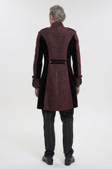 Red Silk Stand Collar Printed Metal Breasted Cross Zipper Back Slit Vintage Men's Gothic Jacket - Product - 6