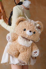 Brown [Little Bear Guli] Ruffled Plush Toy Sweet Lolita Backpack - Product - 4