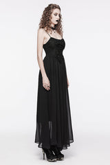 Black Floral Embroidery Lace-Up Women's Gothic Slip Dress - Product - 2