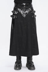 Black Patent Leather Splice Split Men's Punk Skirt - Black - 1