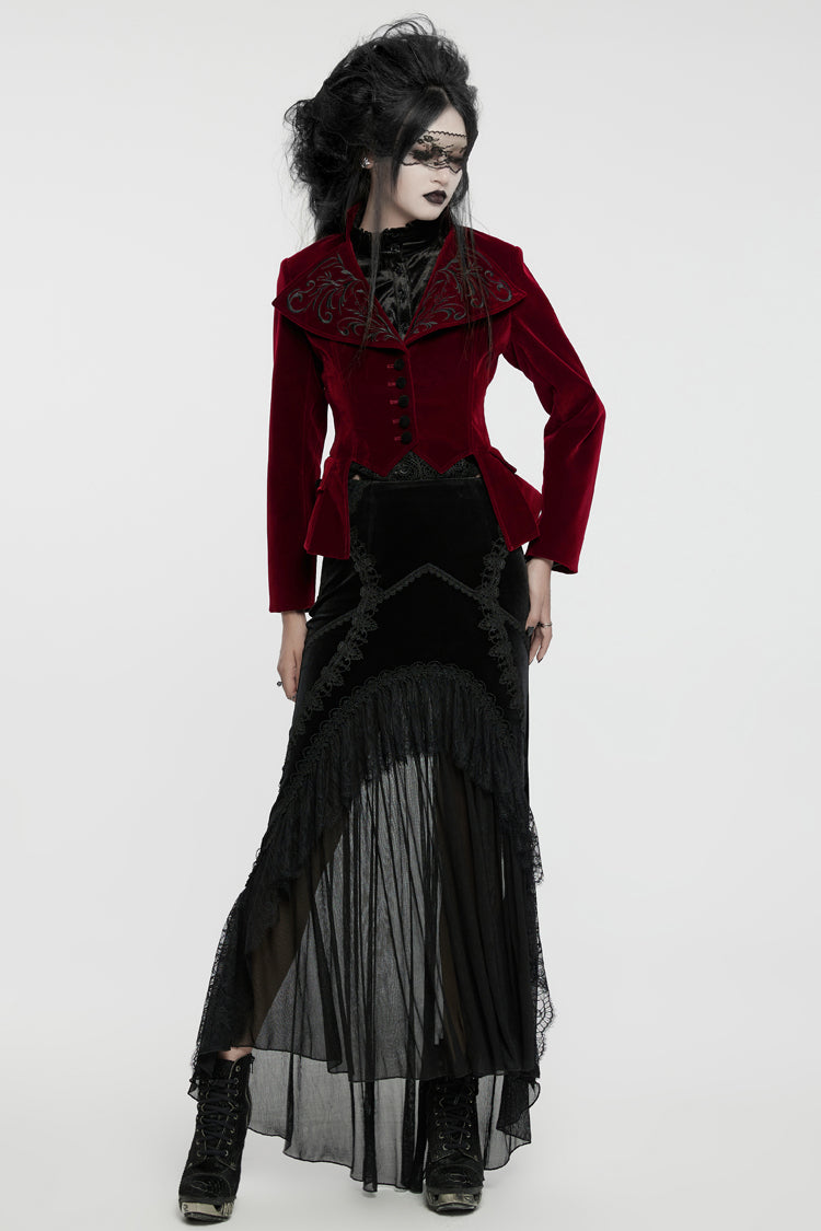 Red Swallow-tailed Velvet Long Sleeves Women's Gothic Jacket - Product - 7