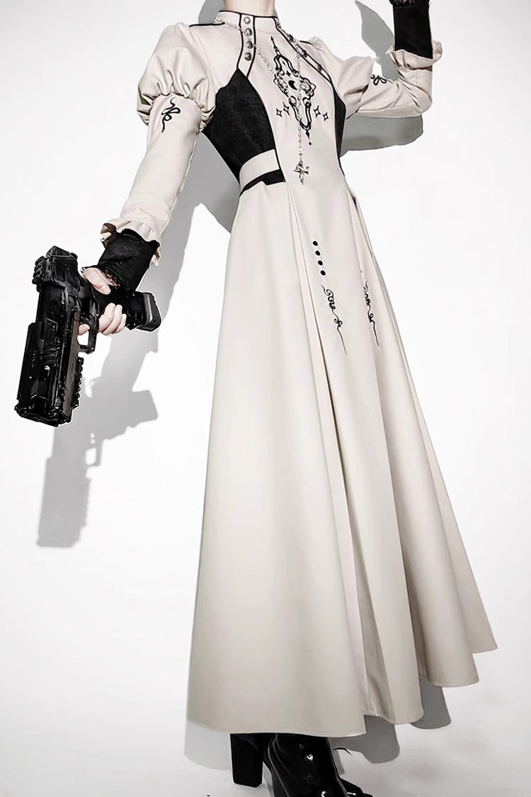 White Long Sleeves Moon Talisman Print Gothic Lolita Long Dress - Product - 6