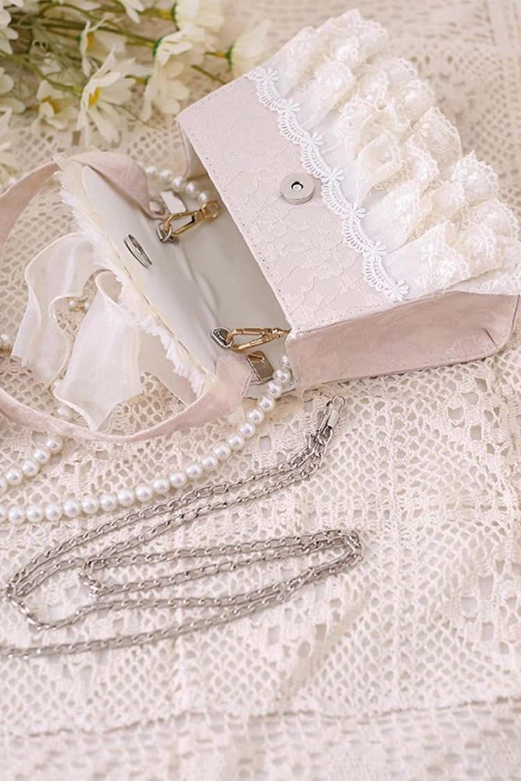 Ivory Bowknot Lace Pearl Chain Sweet Elegant Princess Lolita Crossbody Bag - Product - 4