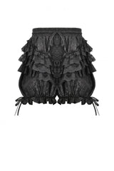 Black Women's Lolita Gothic Embroidered Flower Multilayered Lace Trim Lantern Shorts - Product - 3