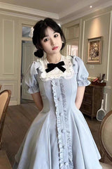 Light Blue Annie's Gift Short Sleeves Bowknot Short Version Sweet Lolita Dress (Plus Size Support) - Product - 4