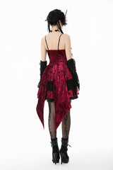 Wine Red Corset Lace-Up Velvet Irregular Pointed Tail Women's Lolita Gothic Cami Mini Dress - Product - 4